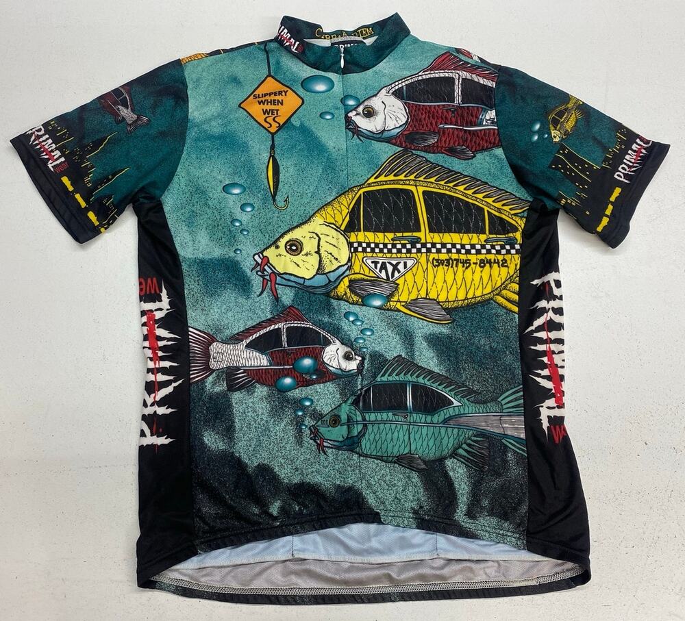 VTG Men's Primal Wear Cycling "Carp-A-Diem" USA fish taxi 3/4 zip jersey XXL